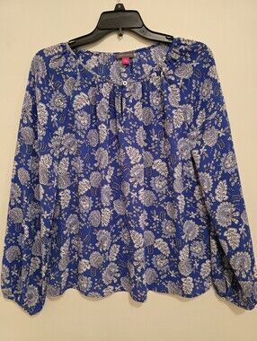 Vince Camuto Blue And Black Light Long Sleeve Blouse